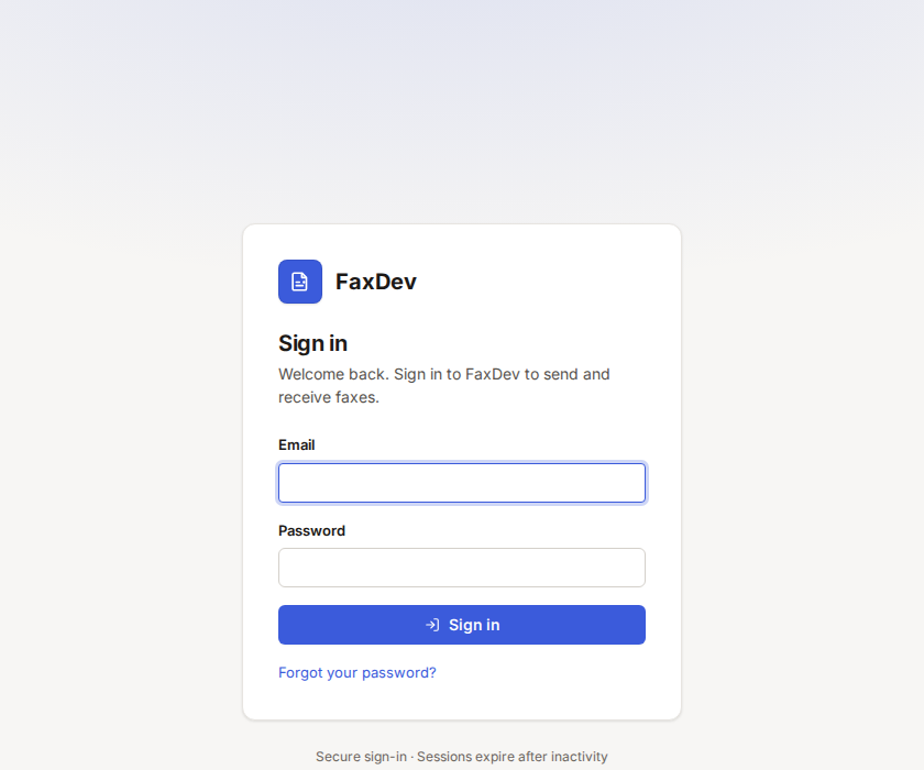 The sign-in page with email and password fields
